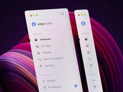 Piqowallet Sidebar Menu Navigation - Light app app ui application banking design finance fintech flat landing landing page light menu minimal navigation nft side menu sidebar slider ui wallet