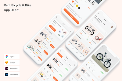 Rent Bicycle & Bike App UI Kit app bicycle bike book design gprs gps map rent rental taxi transportation ui ui design ui kit ux