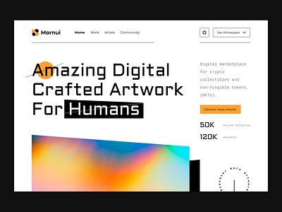 Mornui - NFT Marketplace Website Header art auction bitcoin btc crypto crypto trade cryptoart design digital ethereum header layout nft orange token trade trading ui design uiuxdesign website