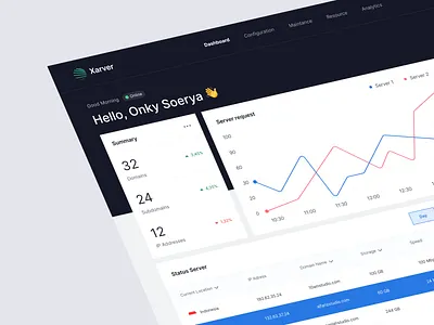 Xarver - Server Analytics Dashboard analytics chart dashboard dashboard clean data hosting internet server server app ui design uidesign userinterface ux design uxdesign web hosting web server website
