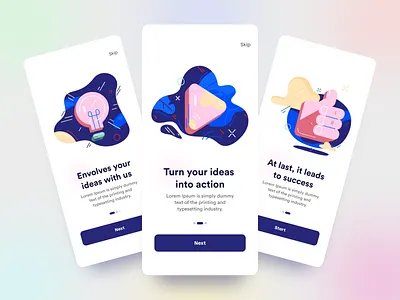 Walkthrough 999watt app design blue debut shot graphic design illustration iphone mobile design pink ui ux walkthrough yellow