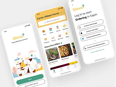 Glovo app Redesign address courier delivery app dish food home home page inbox login logo minimal offer setting shop sign up store super app