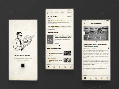 Vintage Newspaper app article design graphic design illustration journalist latest news media mobile news read retro trending ui upates ux vector vintage