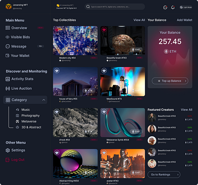 NFT Dashboard dark mode dark mode dashboard design illustration nft nft dashboard ui web development
