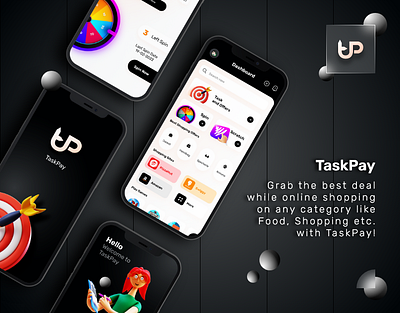 TaskPay App Design adobe photoshop adobe xd affiliate app android app design app app design cashback app design logo reward app shopping app spin and win ui ux design voucher app