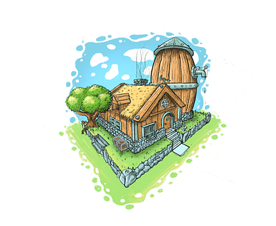 HOUSE STUDY architecture drawing architecture study cartoon cartoon illustration cartooning concept art design drawing study farm farm house house house drawing illustration procreate study stylized stylized concept art trent kaniuga