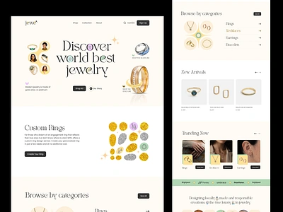 Jewelry landing page design diamond e commerce earrings ecommerce elegant fashion jewel jewelery jewellery jewellery shop jewelry landing page minimal necklace ring store uiux webdesign website