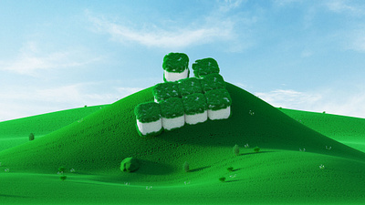 Grassland 3d blue broad building blocks clouds curve distance far mountain flower fresh grass grassland green plant sky soil ups and downs wide