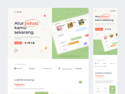 Lain hati - Schedule app activity calendar cloud data date green illustration manage notifications orange plans premium price pricing product project reminder responsive schedule time