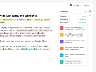 Edit Mode - Sidebar card card sidebar categories edit editing editor grammar grammarly hemmingway medium proofreading shosho sidebar spellchecker spellchecking text text editor write writing wysiwyg