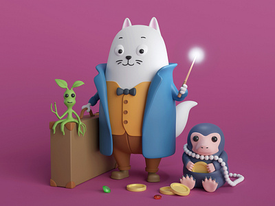 Sebo Cat and Fantastic Beasts 3d b3d blender blender3d cat character cycles design fantastic beasts harry potter illustration render sebo cat wizard