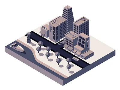 Iso Metrics Landscape 3d adobe adobe illustrator boat buildings cars city dkng illustration isome isometric lighthouse