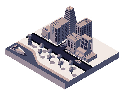 Iso Metrics Landscape 3d adobe adobe illustrator boat buildings cars city dkng illustration isome isometric lighthouse