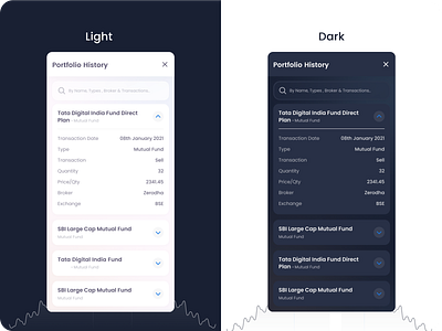 Portfolio History clean ui dark ui light ui mobile ui portfolio history stock ui ui design ui ux visual design xd