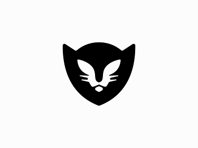 Cat Shield Logo for Sale animal branding cat design flat gaming geometric illustration kitty logo mark mascot negative space pet premium security shield simple vector vet