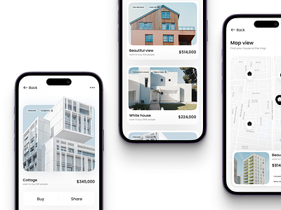 Real Estate Mobile App Design agent building card clean design estate finder flat home house ios minimal mobile app property real rent room ui ux uxui