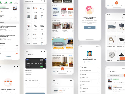 Fixturez – Furniture eCommerce UI Kit animate buy clean decor desk ecommerce furniture interaction ios kit modern no internet project sell shop shopping store ui kit ui ux wireframe