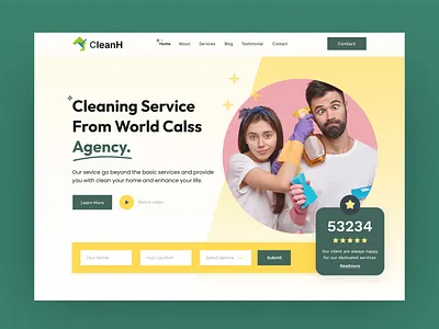Cleaning service website header art banner clean cleaning design flyer graphic design green header illustration neat service ui ux website yellow