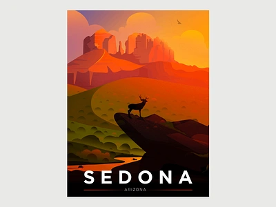 S E D O N A arizona custom posters evening illustration landscape mountain nature park poster poster playoff! sedona stickermule sun tree vally