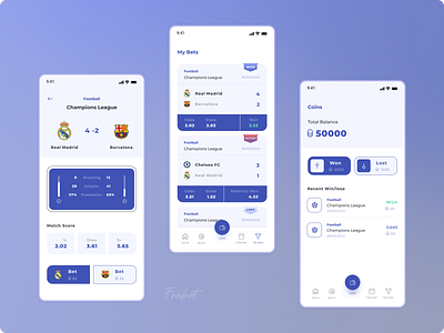 FreBet - Sports bet app androidapp appdesign balance bestui bet betting bettingapp bettingpage coins figma iosappdesign mybetting prototyping sportbetting sports ui uiux ux wireframing xd