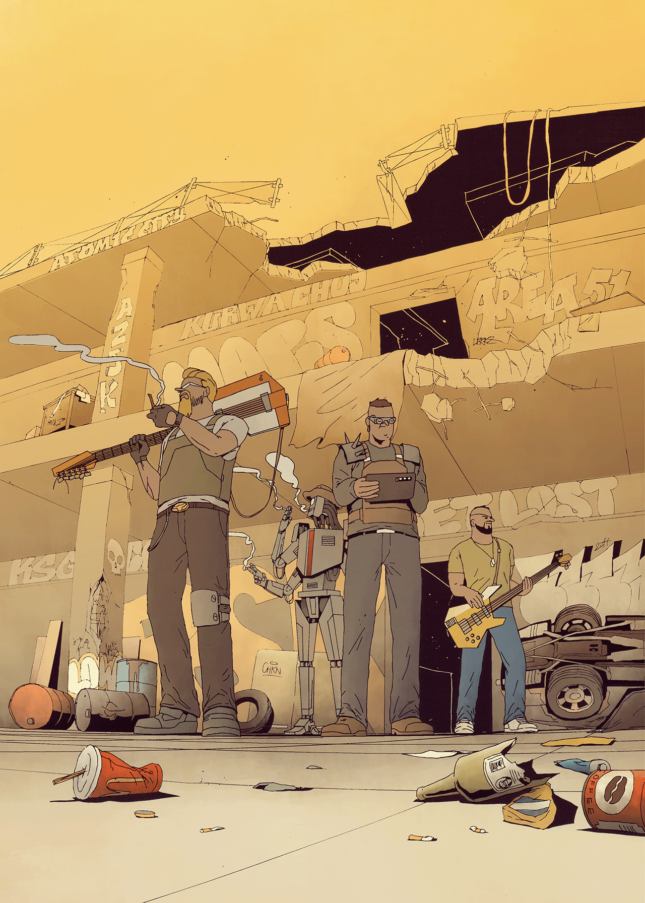 Stick N Stones band comic desert futurodarko guitar illustration junk music robot rock wasteland