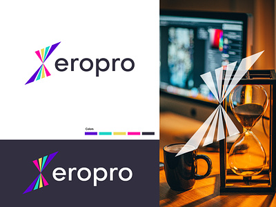 xeropro logo design brand identity branding colorful design graphic design logo logo design logo designer logo mark modern sand timer technology timer
