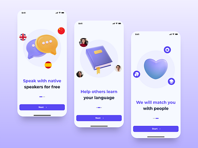 Mercury Speak App. Onboarding 3d blue login mobile mobile app onboarding product purple ui ux