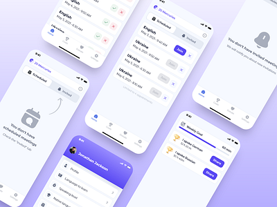 Mercury Speak App. Schedule app blue clean design list meet meets mobile app purple schedule ui ux