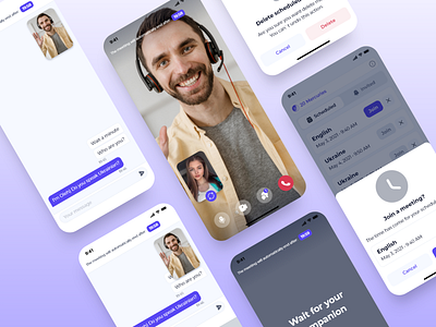 Mercury Speak App. Video Call app blue call meet mobile app purple schedule studies study ui ux video video call