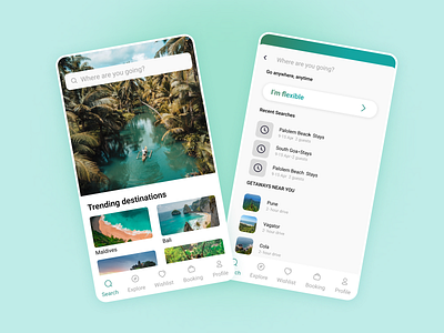 Travel App UI/UX Design app booking clean design hotel minimal mobileapp pastel travel typography ui uicard uiux ux vacation