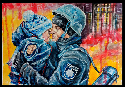 War in Ukraine, dad and son, original painting, acrylic hand painted paint painting stop putin ukraine ukrainian artist war