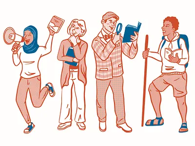 Bookstore Browser Types, part 1 art character flaneur halftone illustration people pilgrim texture town crier vector