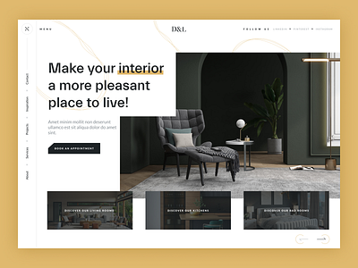 Interior Design Landing Page design interior design landing page luxury luxury design onboarding onepage ui uiuxdesign ux design uxdesign uxui walkthrough web designer webdesign website