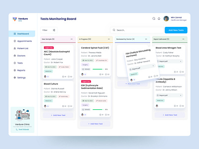 Clinic Management Kanban Board 2022 trend application best design clean design clinic management design healthcare kanban kanban board minimal modern product design product designer saas simplicity system design trendy ui ux ux design