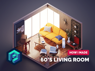 60's Living Room Process 3d blender diorama illustration interior isometric living room process render room tutorial
