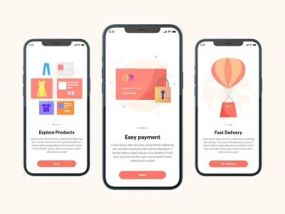 Onboarding Screens UI Design app art design ecommerce ecommerce mobile app graphic design illustration minimal ui ux