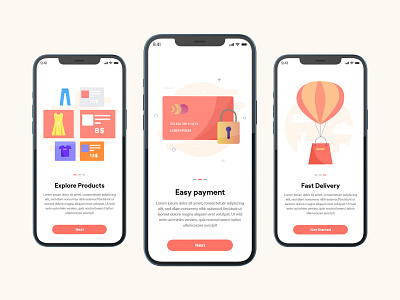 Onboarding Screens UI Design app art design ecommerce ecommerce mobile app graphic design illustration minimal ui ux