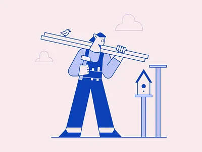 birdhouse bird birdhouse blue character character design design friends illustration illustration 2d illustrator lineart minimal art nature shapes vector vector art