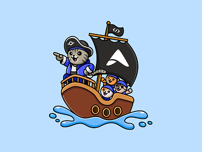 The Cat Pirate captain cartoon cat code coding commit developers flag funny illustration leader mascot pirate programmer scene sea ship software t-shirt design tara