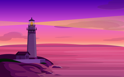 Night lighthouse background branding design illustration light lighthouse logo scene sticker vector