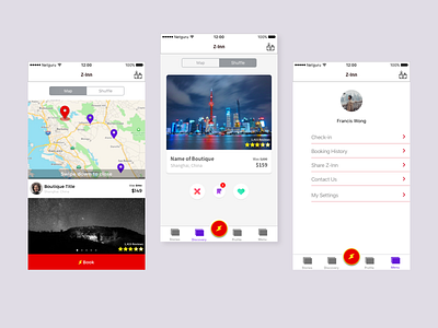 Z-Inn mobile app app applications book booking design home hotel mobile app rent trip ui