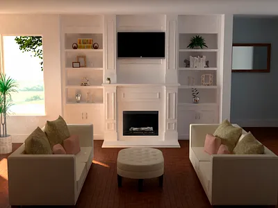 View of a sunny room 3d cgi design interior graphic home interior modeling render shine soft sunny visualization