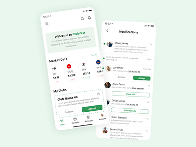 ClubVest - investment app app applications club design friends investment mobile app share social social network ui