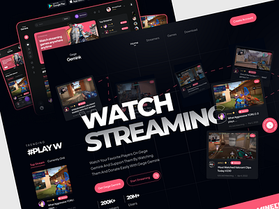 Gege Gemink - Games Streaming Landing Page branding clean design game game streaming games gaming gradient landing page minimal minimalist mobile overwatch stream streamers streaming ui valorant web design website