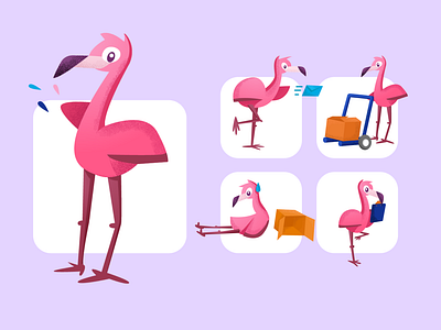 Popo the Flamingo - Mascot for PopCouch bird box branding design flamingo graphic design illustration mascot sketch ui vector website