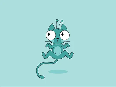 Meet Paka alien aqua marine cat character design chibi cute eyes flat design float flying green monster tail vector