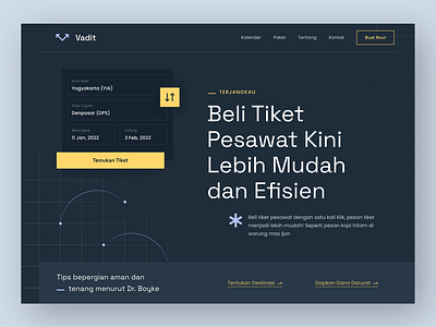 Flight Booking Landing Page Header airplane booking bookings clean dark design flight header hero landing minimal mode page section simple travel ui web website yellow