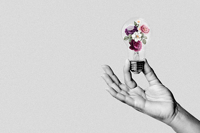 Blooming Light Bulb PSD | Aesthetic Wallpaper aesthetic aesthetic background aesthetic wallpaper background concept creative creativity design space digital art flower graphic graphic design idea illustration innovation mental health mixed media positive vector vintage