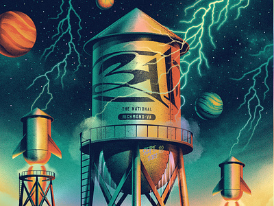 311 Richmond, VA Poster 311 dan kuhlken design dkng dkng studios electric foil illustration lightning nathan goldman planet poster space spaceship stars vector water tower