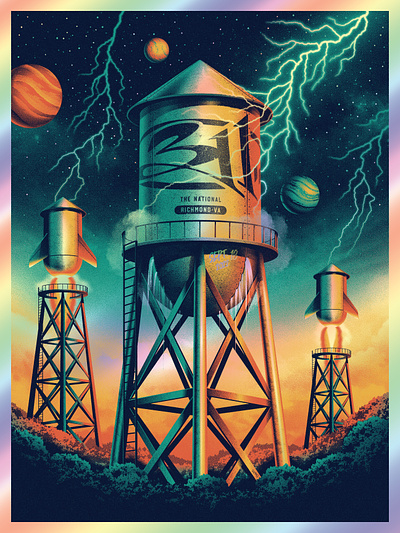 311 Richmond, VA Poster 311 dan kuhlken design dkng dkng studios electric foil illustration lightning nathan goldman planet poster space spaceship stars vector water tower